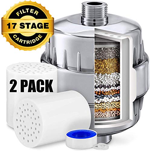 Product Cover 17 Stage Shower Filter for Hard Water - Remove Chlorine and Fluoride - Reduces Dry Itchy Skin,Dandruff, Eczema,Improves The Condition of Skin,Hair and Nails - 2 Replacement Filter Cartridges