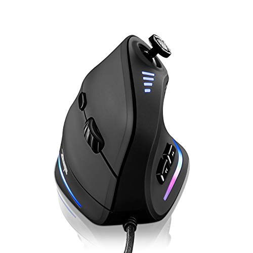 Product Cover Gaming Mouse with 5 D Rocker, TRELC Ergonomic Mouse with 10000 DPI/11 Programmable Buttons, RGB Vertical Gaming Mice Wired for PC/Laptop/E-Sports/Gamer (Black)