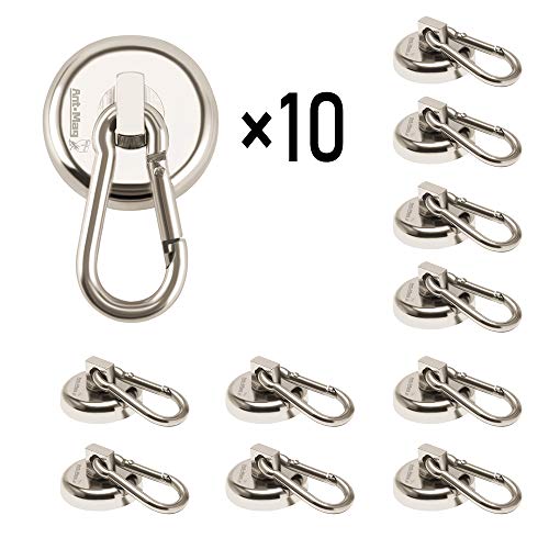 Product Cover Ant Mag - Carabiner Magnetic hooks, 80LBS Heavy Duty Neodymium Magnet carabiner with Swivel Carabiner Snap Hookfor Indoor/Outdoor Hanging bagnet Grill kitchen Purse Factory warehouse office. (10 Pack)