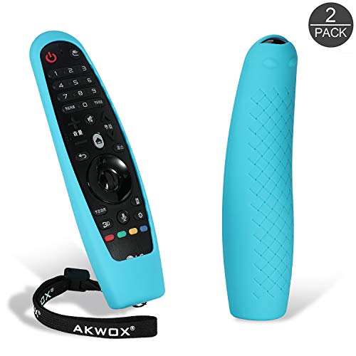 Product Cover [2-Pack] Protective Remote Case for LG AN-MR600 / LG AN-MR650 / LG AN-MR18BA Magic Remote, Akwox Shockproof Washable Silicone Cover Case Holder for LG 3D Smart TV Magic Remote with Lanyard (Blue)