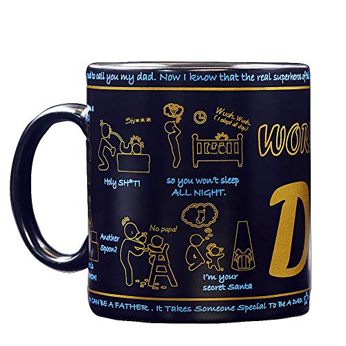 Product Cover Kware - World's Best Dad coffee Mug, best memorable dad moments for Dad, Grandpa, Husband from Son, Daughter, Grandson, Granddaughter, Wife Birthday Christmas Gift for Men Ceramic Mug 15 Oz. Black