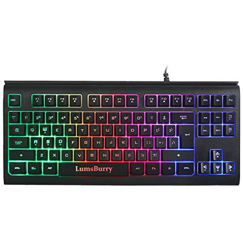 Product Cover Rainbow LED Backlit 87 Keys Gaming Keyboard, Compact Keyboard with Anti-ghosting USB Wired Keyboard for PC Gamers Office