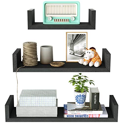 Product Cover SRIWATANA Floating Shelves Wall Mounted, Solid Wood Wall Shelves, Vintage Black Finish