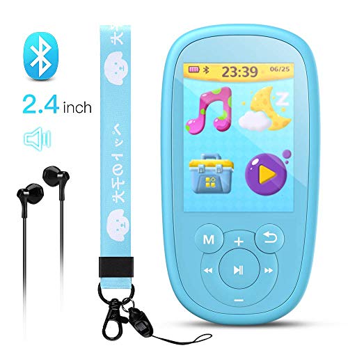 Product Cover AGPTEK MP3 Player for Kids, Children Music Player with Bluetooth, Built-in Speaker 8GB, 2.4 Inch Color Screen, Support FM Radio, Video, Voice Recorder, Expandable Up to 128GB,Blue