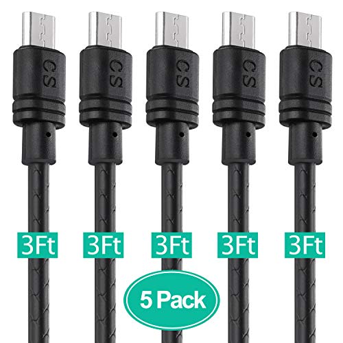Product Cover 3ft Android Charger Cable, CyvenSmart 5-Pack 3 foot Micro USB Cable Cord Fast Charging Phone Charger for Samsung Galaxy J3 J7 S6 S7 Edge, Tablet, LG stylo 2/3 LG G3 G4 K30 K20 Plus, Kindle Fire 7 8 10