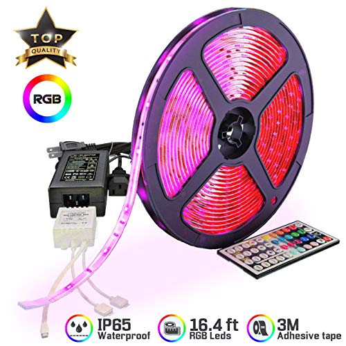 Product Cover LED Strip Lights 16,4ft RGB IP67 Waterproof with Extra Adhesive 3M Tape - Professional Changing Multi-Color LED Light Strips with Remote - Decoration Lighting for Room, Bedroom, Home, Kitchen, Xmas