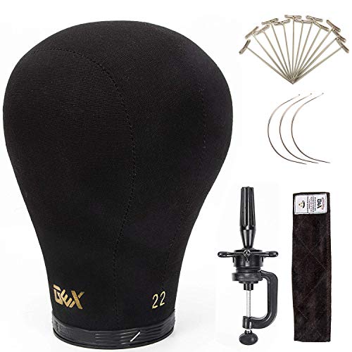 Product Cover GEX Canvas Block Cork Wig Mannequin Head for Wig Making Drying Styling Display with Table C Stand Clamp Holder&GEX Wig Grip (Black 22
