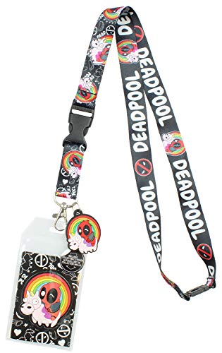 Product Cover Marvel Deadpool Chibi Lanyard ID Holder with Unicorn and Rainbow Rubber Charm Pendant and Collectible Sticker
