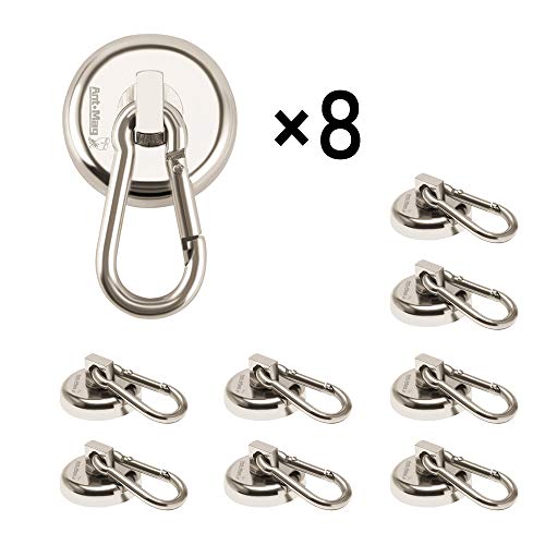 Product Cover Ant Mag - Carabiner Magnetic hooks, 80LBS Heavy Duty Neodymium Magnet carabiner with Swivel Carabiner Snap Hookfor Indoor/Outdoor Hanging bagnet Grill kitchen Purse Factory warehouse office. (8 Pack)