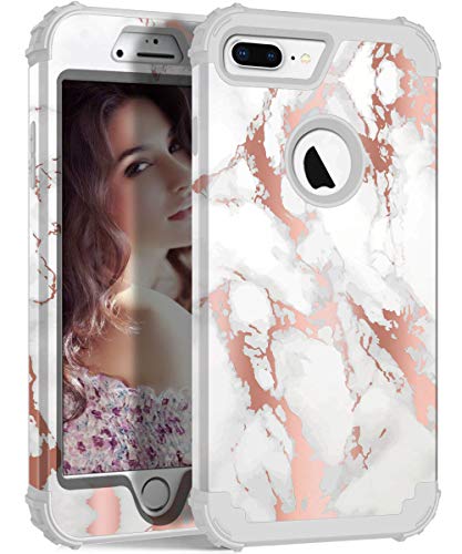 Product Cover ZHK iPhone 8 Plus Case, iPhone 7 Plus Case Marble 3 Layer Heavy Duty Shockproof Cute Girls Woman Anti-Scratch Protective Case Cover for Apple iPhone 7 Plus 8 Plus 5.5 inch -Gray Gold Marble