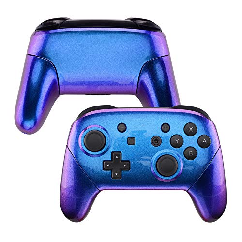 Product Cover eXtremeRate Chameleon Faceplate Backplate Handles for NS Switch Pro Controller, Purple Blue DIY Replacement Grip Housing Shell Cover for NS Switch Pro - Controller NOT Included