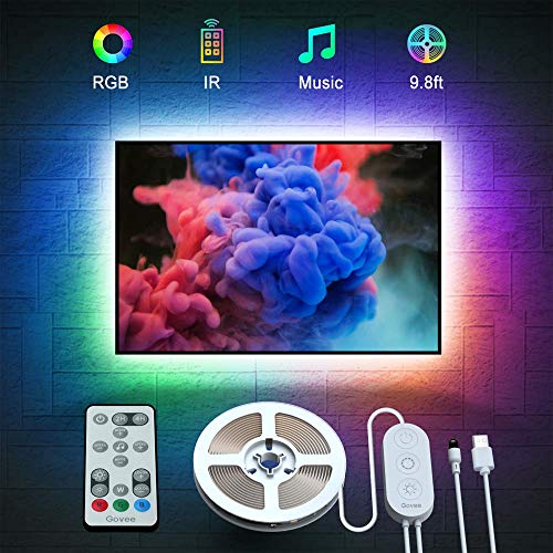 Product Cover TV LED Backlights, Govee 9.8ft LED Strip Lights with Remote for 46-60 inch TV, 32 Colors 7 Scene Modes Accent Strip Lighting Music Sync TV Backlights with 3M Tape and 5 Support Clips, USB Powered