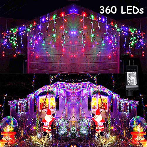 Product Cover Toodour LED Icicle Lights, 360 LED Christmas Lights, 29.5ft, 8 Modes, Window Curtain Fairy Lights with 60 drops, Icicle Fairy Twinkle Lights For Christmas, Holiday, Party Decorations (Multicolor)