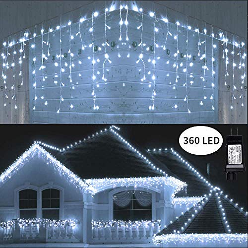 Product Cover Toodour LED Icicle Lights, 360 LED, 29.5ft, 8 Modes, Window Curtain Fairy Lights with 60 Drops, Led Christmas Lights, Icicle Fairy Twinkle Lights for Party, Holiday, Wedding Decorations (Pure White)
