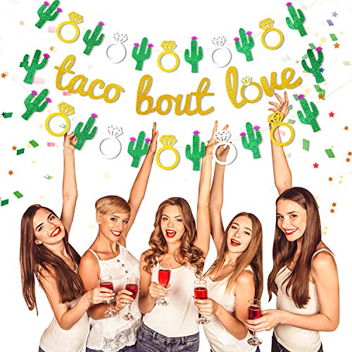 Product Cover 3 Pieces Taco Bout Love Banners Taco Gold Glitter Banner Taco Party Decoration for Mexican Fiesta Wedding Shower Engagement Party Bachelorette Party Supplies