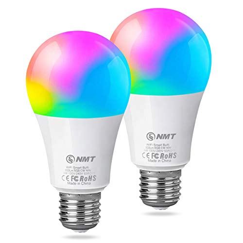 Product Cover Smart WiFi LED Light Bulb A19 800Lm, Color Changing, Dimmable, No Hub Required, iOS/Android Smartphone APP Remote Control Home Night lamp, Work with Alexa & Google Assistant (2 Pack)