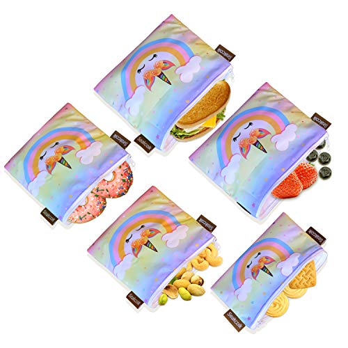 Product Cover Reusable Sandwich Snack Bags Eco-Friendly Dishwasher Safe Lunch Bags for Fruits Vegetables with Zipper Set of 5