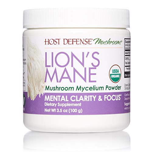 Product Cover Host Defense, Lion's Mane Mushroom Powder, Supports Mental Clarity, Focus and Memory, Certified Organic Supplement, 3.5 oz (66 Servings)