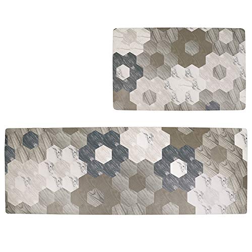 Product Cover Anti Fatigue Kitchen Floor Comfort Mat, Heavy Duty Standing Mats Waterproof Oil Proof Kitchen Rug Set Ergonomic PVC 2-PACK Kitchen Runner and Rug (Wood Pattern3, 18