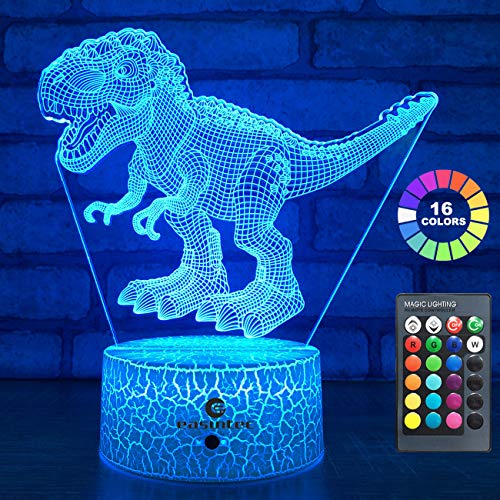 Product Cover easuntec Dinosaur Toys 3D Night Light with Remote & Smart Touch 7 Colors + 16 Colors Changing Dimmable TRex Toys 1 2 3 4 5 6 7 8 Year Old Boy or Girl Gifts (TRex 16WT)