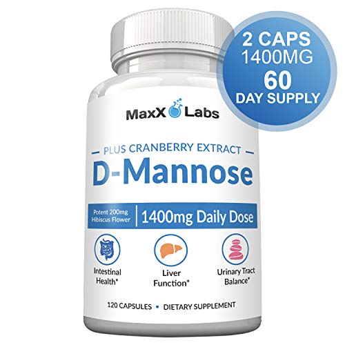 Product Cover D Mannose Capsules - Fast Acting 1400 MG Extra Strength DMannose Capsule for Bladder Health with Potent Cranberry Extract and Hibiscus Flower Supports UTI Relief - Gluten-Free, Non-GMO Supplements