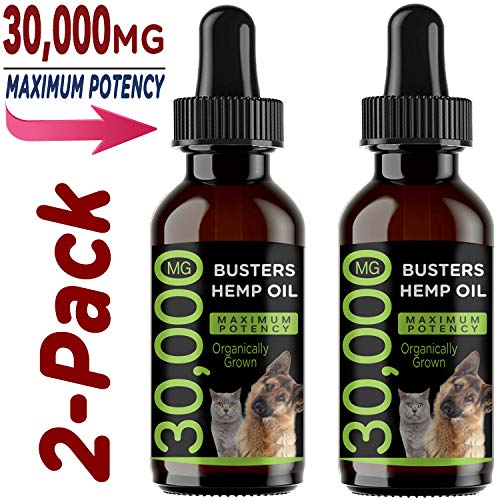 Product Cover K2xLabs (30,000 MG 2-Pack) Busters Organic Hemp Oil for Dogs & Cats - Max Potency - Made in USA - Omega Rich 3, 6 & 9 - Hip & Joint Health, Natural Relief for Pain, Separation Anxiety