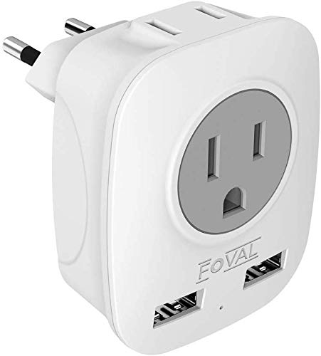 Product Cover European Plug Adapter, Foval International Travel Power Adaptor with 2 USB, 4 in 1 US to Europe Travel Plug Adapter for France, Italy, Germany, Spain, Greece (Type C)