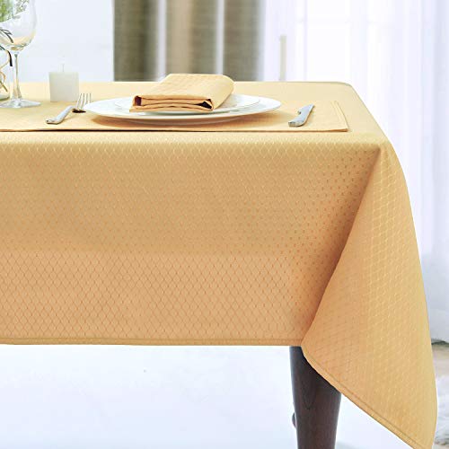 Product Cover JUCFHY Jacquard Morrocan Rectangle Table Cloth Oil-Proof Spill-Proof and Water Resistance Washable Tablecloth,Decorative Fabric Table Cover for Outdoor and Indoor Use,60 x 84 Inch, Gold