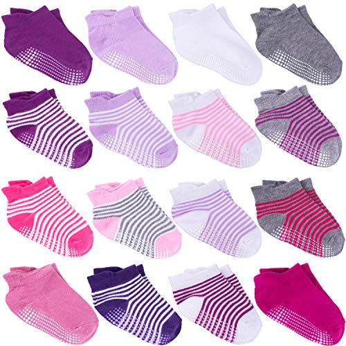 Product Cover Duufin 16 Pairs Toddler Low Socks With Grip Anti Slip Ankle Socks for 2-4 Years