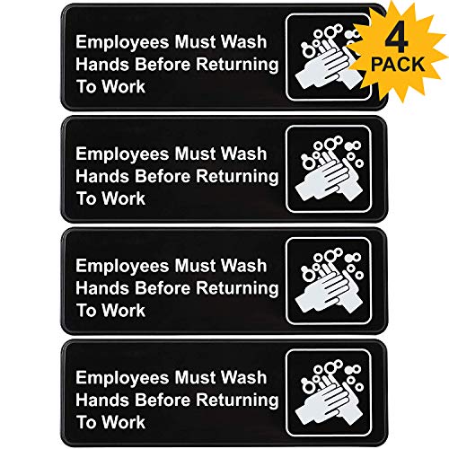 Product Cover Employees Must Wash Hands Before Returning to Work Sign: Easy Mount Plastic Safety Informative Sign Great for Business, 9