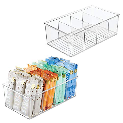 Product Cover mDesign Plastic Food Storage Organizer Bin Box - 4 Divided Sections - Holder for Seasoning Packets, Pouches, Soups, Spices, Snacks for Kitchen, Pantry, Cabinet, Refrigerator, 2 Pack - Clear