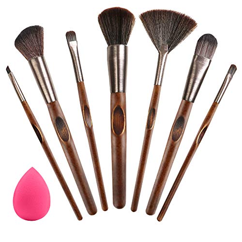 Product Cover BAIMEI Makeup Brushes Premium Synthetic Kabuki Brush Eyeshadow Brush Set for Foundation Eyeliner Blush Contour，Wooden-Handle Cosmetics Brush kit with Makeup Sponge(7+1Pcs, bronze-colored)