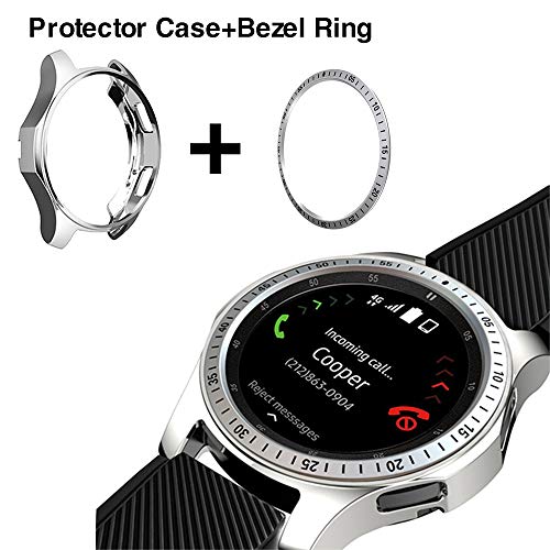 Product Cover [2 Pack] JZK Samsung Galaxy Watch 46mm/Gear S3 Frontier & Classic Bezel Ring Styling,Adhesive Cover Anti Scratch & Collision Bezel Loop+Protector Case for Galaxy Watch 46mm Smartwatch Accessories
