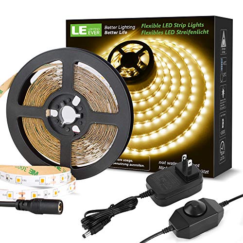 Product Cover LE LED Strip Light Kit, 16.4ft Rope Light, Flexible, 300 LEDs SMD 2835, Dimmable LED Tape, for Home, Kitchen, Under Cabinet, Bedroom, Warm White