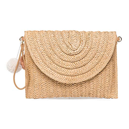 Product Cover Straw Shoulder Bag, Kadell Straw Clutch Women Handmade Straw Crossbody Bag Summer Beach Envelope Purse Wallet