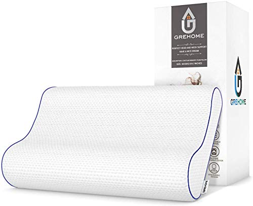 Product Cover GREHOME Memory Foam Pillow, Pillows for Sleeping, Cervical Pillow for Neck, Shoulder Pain, Contour Pillow for Back, Stomach, Side Sleepers with Removable Washable Pillowcase -16 x 29 x 3.5/4.7 inches