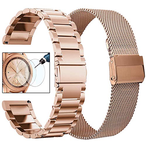 Product Cover CAGOS Compatible Galaxy Watch 42mm Band Set, 2 Pack Stainless Steel + Mesh strap Bracelet Replacement for Samsung Galaxy Watch Active 2 40mm/44mm /Ticwatch E/Garmin Vivoactive 3 Smartwatch - Rose Gold