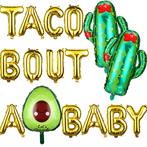 Product Cover 18 Pieces Taco Bout A Baby Balloons Decorations Supplies, Fiesta Theme Baby Shower Pregnancy Announcement Gold Letter Balloons, First 1st Birthday Party Gender Reveal Party Supplies
