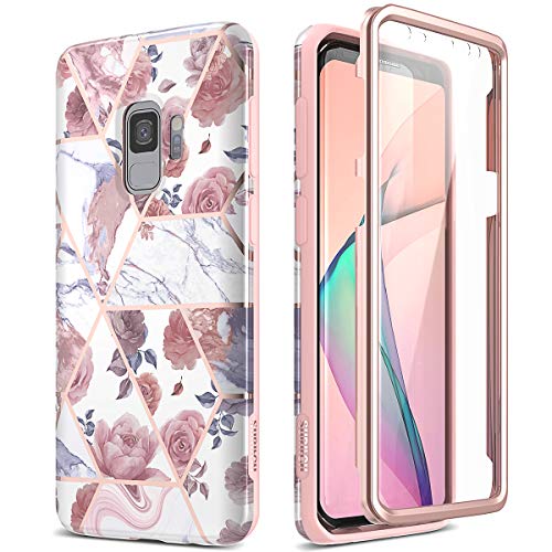 Product Cover SURITCH Case for Galaxy S9, [Built-in Screen Protector] Rose Gold Marble Full-Body Protection Shockproof Rugged Bumper Protective Cover for Samsung Galaxy S9 5.8 Inch (Rose Marble)