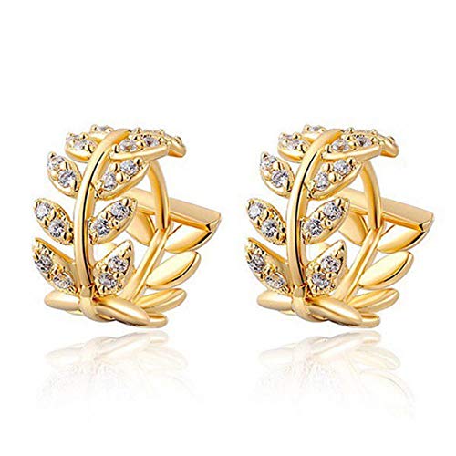 Product Cover WXNUH Women Leaf Crystal Hoops Earrings Rhinestone Ear Studs Round Olive Branch Earrings for Women and Girls
