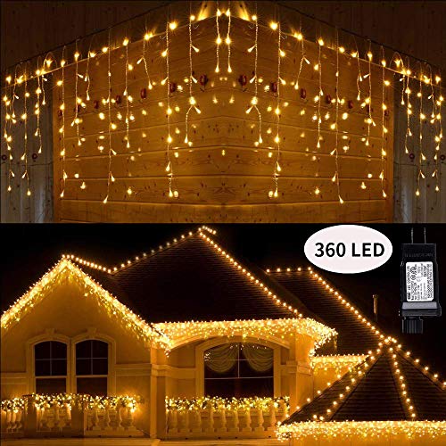 Product Cover Toodour LED Icicle Lights, 360 LED 29.5ft 8 Modes Window Curtain Fairy Lights with 60 drops, Led Christmas Lights, Icicle Fairy Twinkle Lights for Holiday, Party, Wedding Decorations (Warm White)