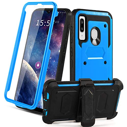 Product Cover HOKOO Samsung Galaxy A20 Case,Galaxy A30/Galay A50 Phone Case with Kickstand,[Built-in Screen Protector] Heavy Duty Full-Body Armor Swivel Belt Clip Case Cover -Blue