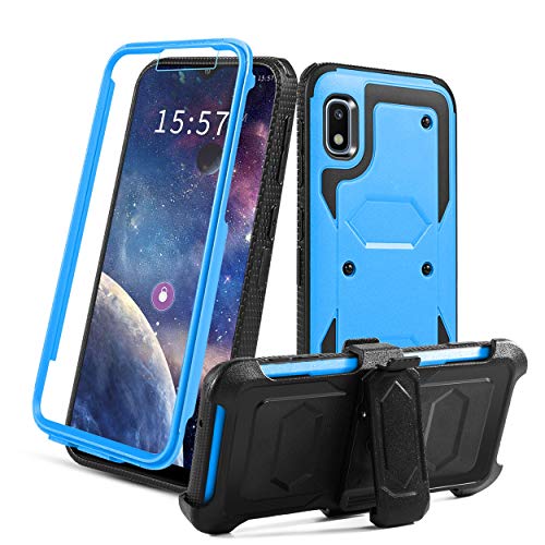 Product Cover HOKOO Samsung Galaxy A10e Case,Galaxy A10e Phone Case with Kickstand,[Built-in Screen Protector] Heavy Duty Full-Body Armor Swivel Belt Clip Case Cover-Blue