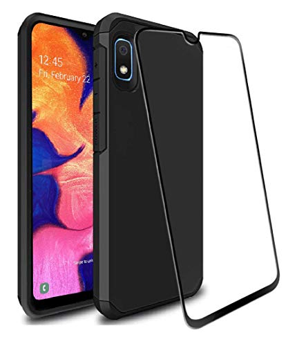 Product Cover Galaxy A10e Case with 9H Tempered Glass Screen Protector, SunStory Heavy Duty [Dual Layer] Hybrid Shock Proof Protective Rugged Bumper Cover Case for Samsung Galaxy A10e (Black)