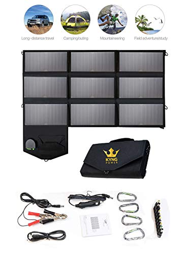 Product Cover Kyng Power Foldable Solar Panel Charger Portable 60w Charger Solar Generator Panel Power Station Use with any Brand 18V Charging 5V USB 12V car charging/Camping, Emergency, Laptop, iPhone, Tablet, etc