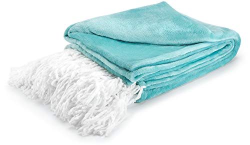 Product Cover Craft & Kin Chenille Blanket, Luxury Teal Throw Blanket | Ultra Soft Plush Blanket, Fluffy Fleece Blanket with Bohemian Tassel Detail | Premium Chenille Throw Blanket Fabric (Full Size, 61