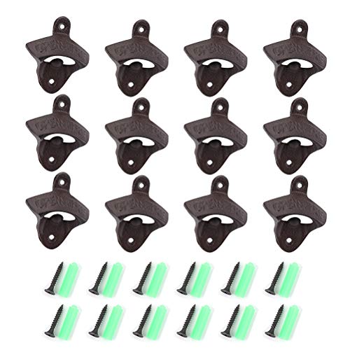 Product Cover Tebery 12 Pack Cast Iron Wall Mounted Bottle Opener with Screws for Beer Cap Coke Bottle