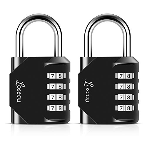 Product Cover Combination Locks, Losecu 4 Digit Combination Padlock for School Gym Sports Locker, Fence, Toolbox, Case, Hasp Storage, 2 Packs, Black