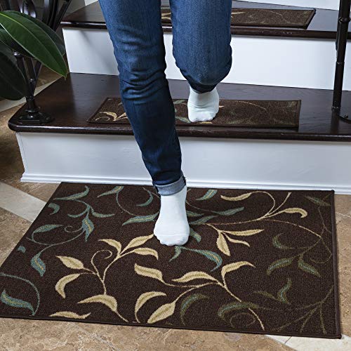 Product Cover Ottomanson Ottohome Collection Contemporary Leaves Design Non-Slip Rubber Backing Modern Area Rug Doormat, 2'3