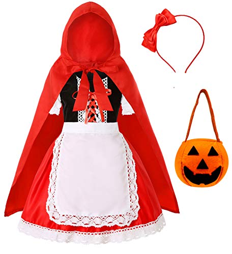 Product Cover Simplecc Little Red Riding Hood Costume for Girls Halloween Costume Party Dress 3-10 Years (Red Riding Hood, 5-6 Years)